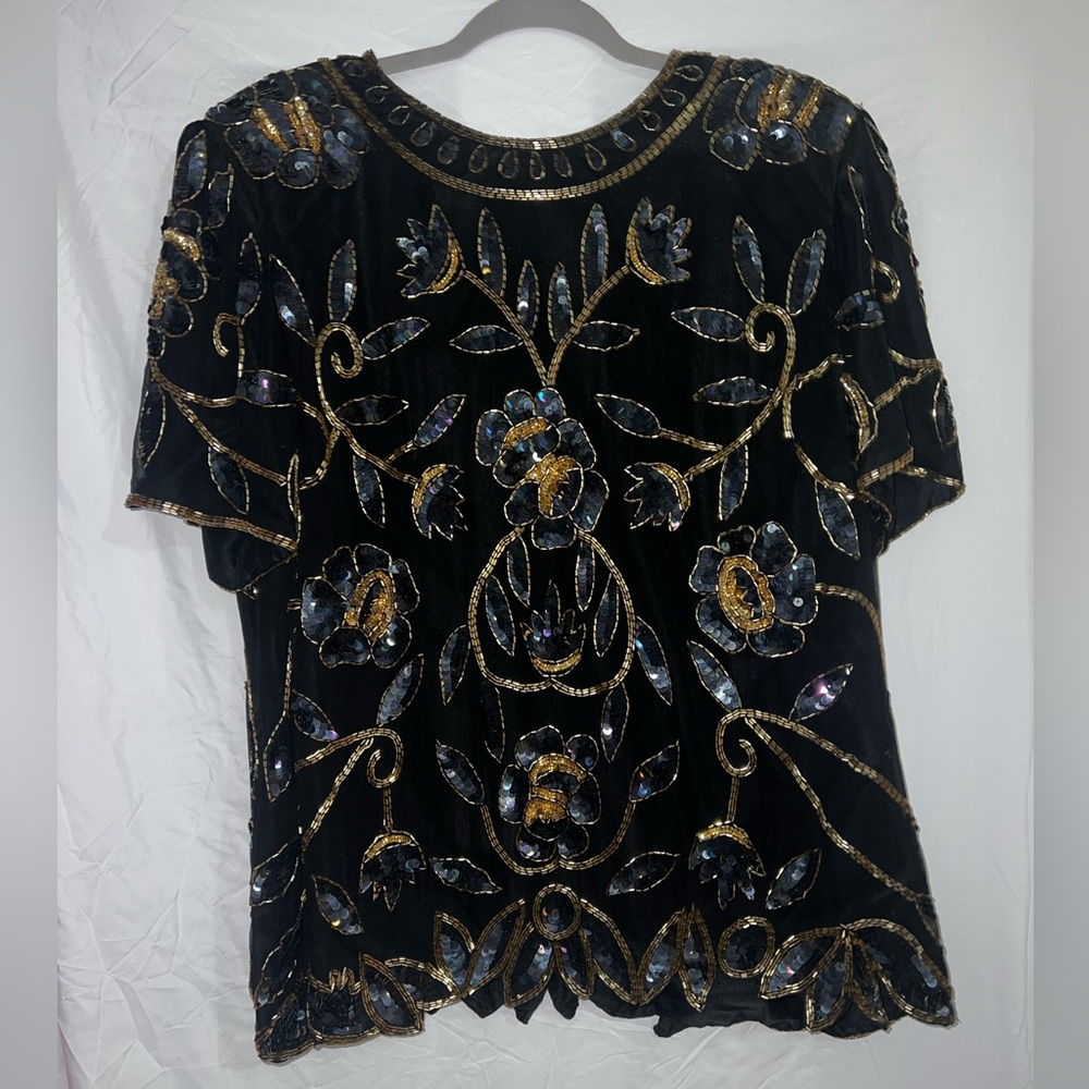 Stenay Vintage 100% Silk Black Beaded Evening Top